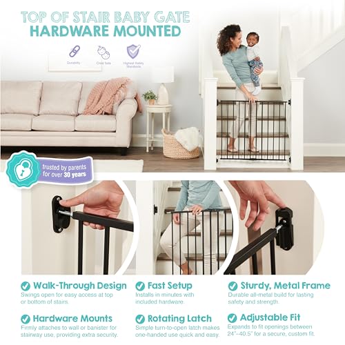 Image of Regalo Safety 24 inch-40.5 inch Extra Wide Baby Gate for Top of Stairs & Dooways | Hardware Mounted, For Babies, Toddlers & Pets, Black, Tested & Trusted for 30 Years