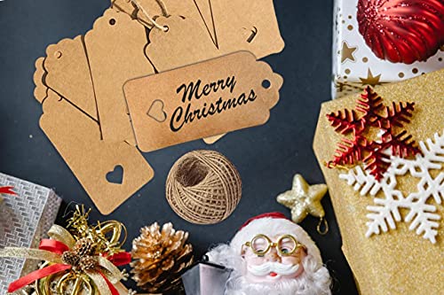 PCP 100 Pcs Gift Tags 9x4.5cm Kraft Paper Tags with 30m Jute Twine String for Arts & Craft, Luggage Label, Weddings - Image 2