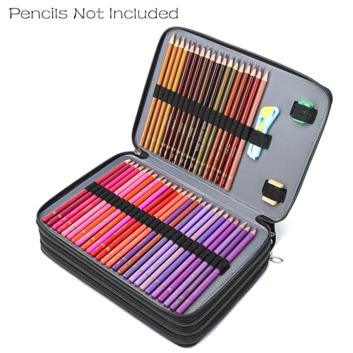 Image of YOUNGCOL 200 Slots Colored Pencil Case Color Pencil Organizer Storage Large Capacity Pencil Case (Black + Retro Flower)