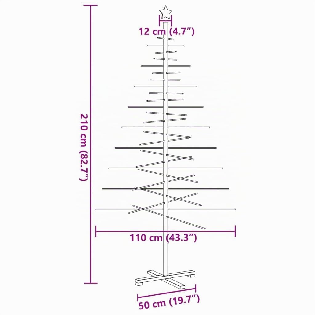 vidaXL Albero di Natale Decorativo in Legno 210 cm Legno Massello Pino