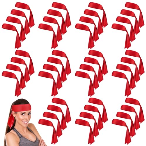 Image of Hiboom 50 Pcs Head Tie Headbands Men Women Ninja Karate Tie Athletic Sweatbands for Sports Basketball Tennis Running Workout