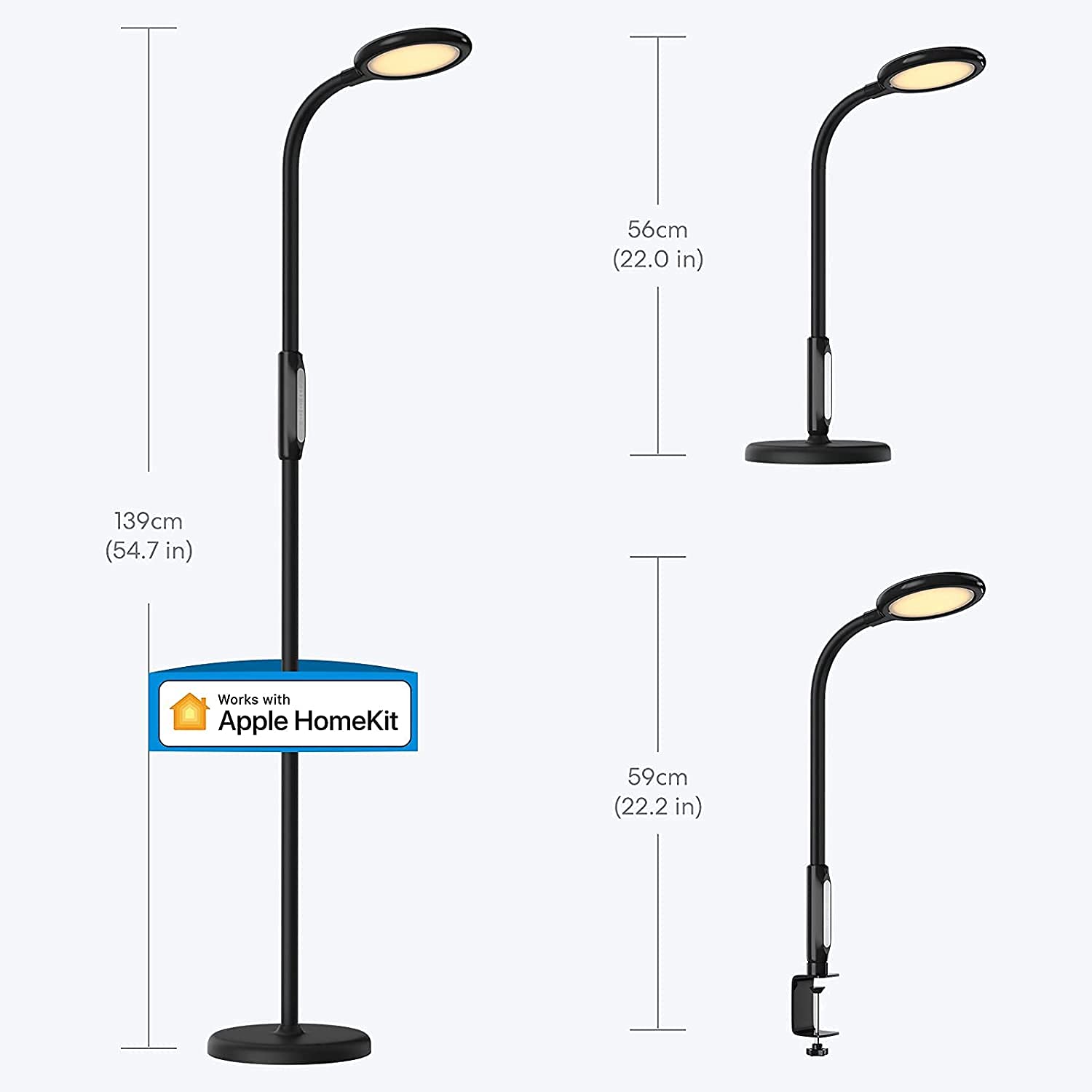 meross Lámpara de Pie LED Compatible con Apple HomeKit, Siri, Alexa y Google Home, Lámpara de Pie Desmontable 360°2700-6000K Regulable Control Remoto para Dormitorio (MSL610HK)
