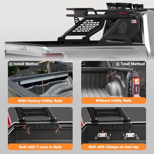 Image of Basket Roll Bar for Full-Size Trucks with Cargo Basket, Brake Light, Light Mount | Non-Drill Installation for F-150 /250 /350, Silverado Sierra Ram 1500 /2500 /3500, Tundra, Titan XD (Full-size Truck)