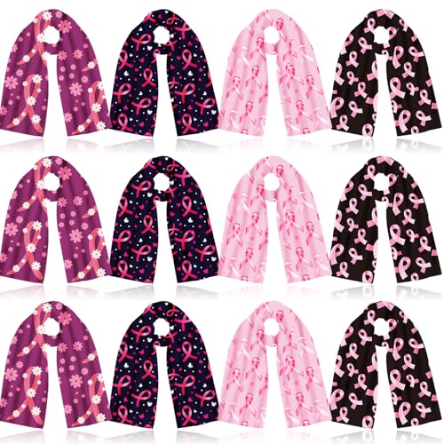 Liitrsh 12 Pcs Pink Ribbon Scarf for Breast Cancer Awareness Lightweight Breast Cancer Shawl Women Breast Cancer Symbol Scarf for Survivor Support Gifts, 70 x 35inch, 4 Styles