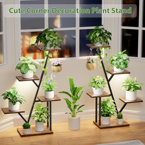 Image of Plant Stand with Grow Light Indoor: Lighted Corner Plant Stands for Indoor Growing, 5 Tiered Plant Shelf, 40 inch Plant Shelf for Multiple Plants, Flower Holder Display for Living Room, Patio (2 Pack)