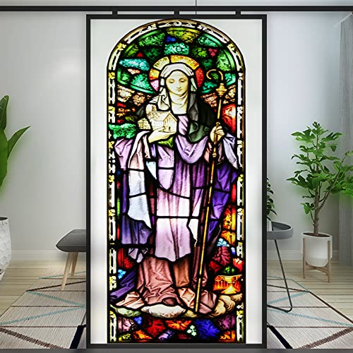Church Style Stained Glass Window Privacy Film Static Cling Window Treatments Window Coverings Glass Sticker Decorative Film for Siding Glass Door Home Decor 19.7