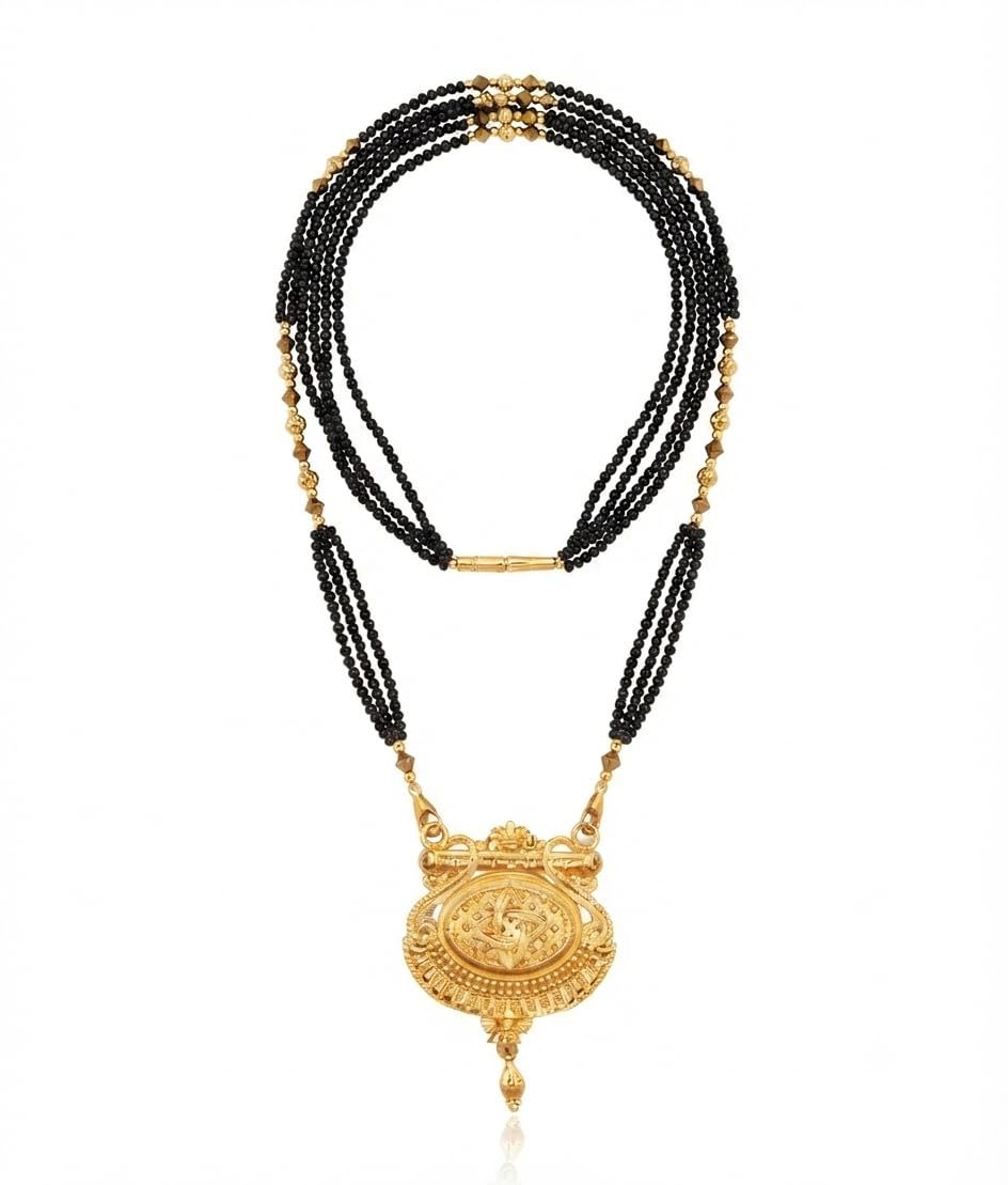 Gold Plated Traditional Designer Pendant Mangalsutra for Women, Multi-Strand Black Beaded Ethnic Necklace, Daily Wear Festive Artificial Jewelry (Gold & Black)-image-49