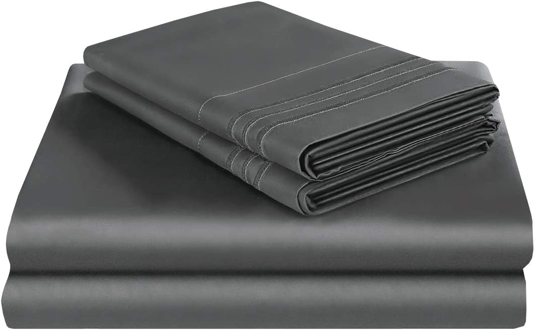 THLAND 800 Thread Count 100% Cotton Sheets, Luxurious 4-Piece Sheet Set Ultra-Soft Breathable Luxury Sateen Weave - Extra Long Staple Cotton Yarns, Fits Mattress 15'' Deep Pocket (Queen, Gray)