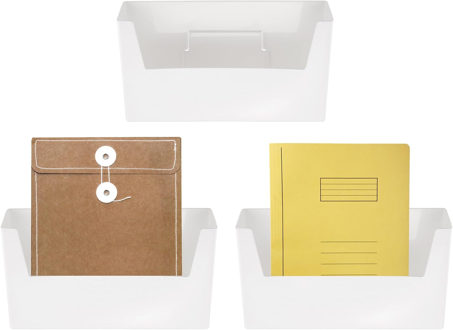 uxcell No Drilling File Holder, 3 Pcs Wall Mount File Organizer Magazines Organizer Door Mount Wall Hanging Pocket with Adhesive Pad, White