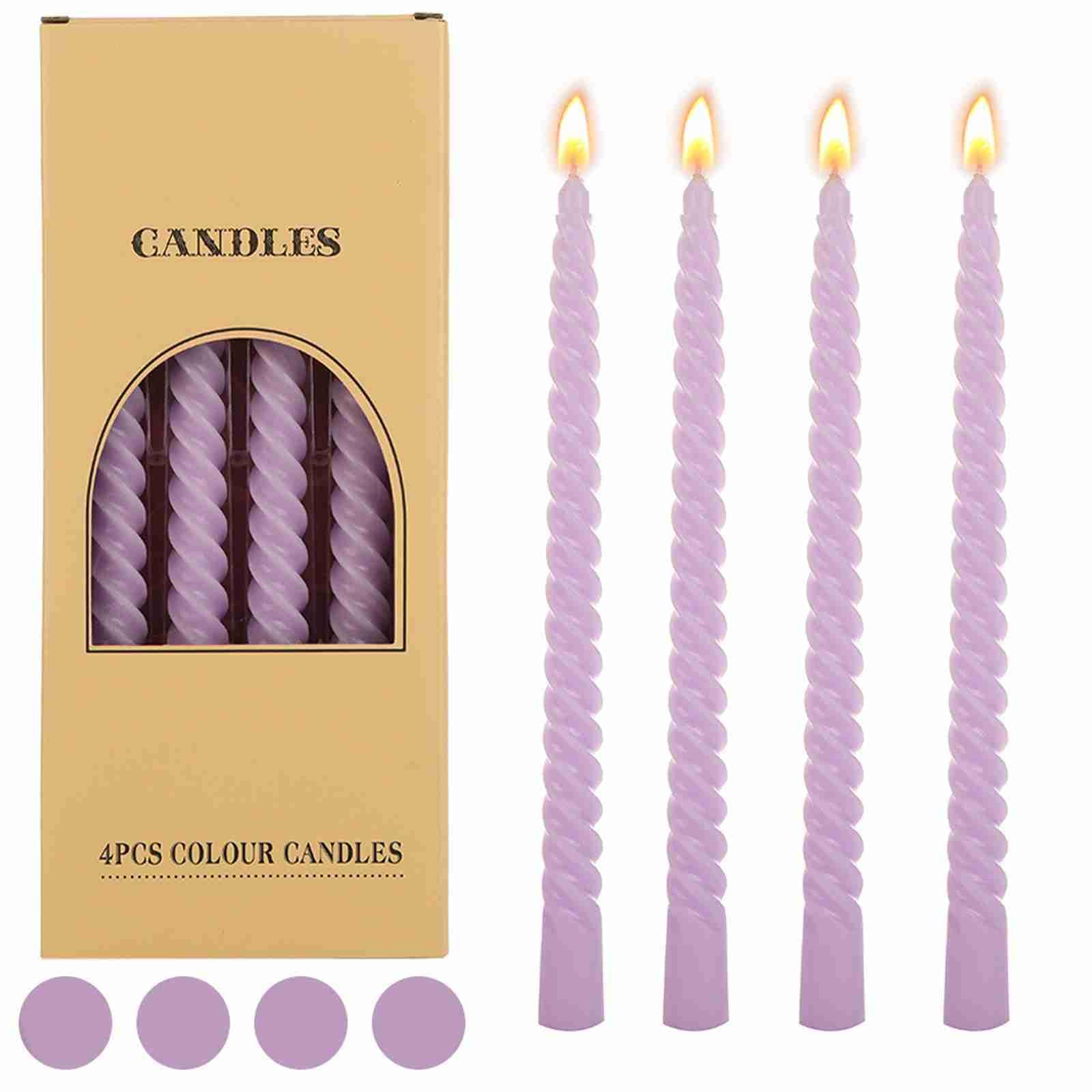Twisted Taper Dinner Candles, Lavender Purple, 25 cm Tall, 4-Pack