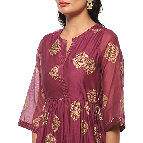 Image of BIBA Women Casual Dress Maxi Cotton Blend Tiered Printed Dress