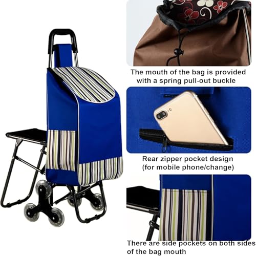 Robuster Einkaufswagen mit abnehmbaren Stoffbeuteln und Sitzseite und versteckten Taschen, ideal für Einkaufen, Reisen, Camping und Picknicks – Bild 3