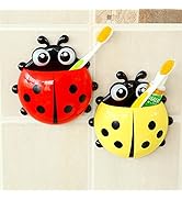 Glive Plastic Ladybug Toothbrush Wall Suction Bathroom Sets Cartoon Sucker Toothbrush Holder - 2P...