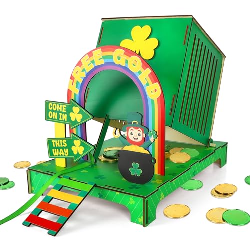 Cadeau Saint-Patrick enfant : piège à leprechaun en bois et pièces