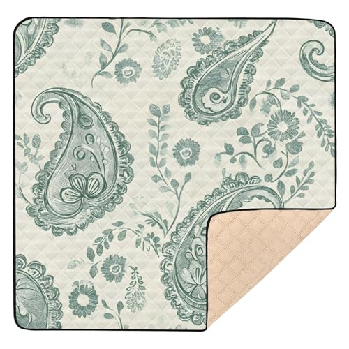 BOESI Graffiti Light Color Paisley Baby Play Mat, 50“ X 50” Washable Folding Crawling Mat, Baby Floor Mat, Soft, Thick, Non-Slip