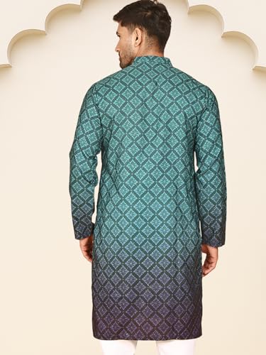 Image of Jompers Ombre Printed Kurtas for Men (Teal, XXL)