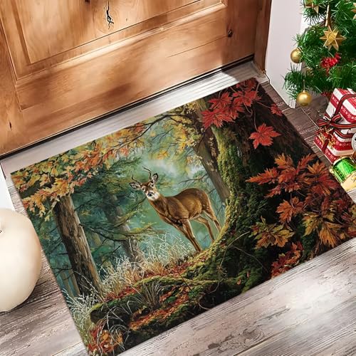 Paillasson interieur entree foret d'automne vert olive 80x120 - 3