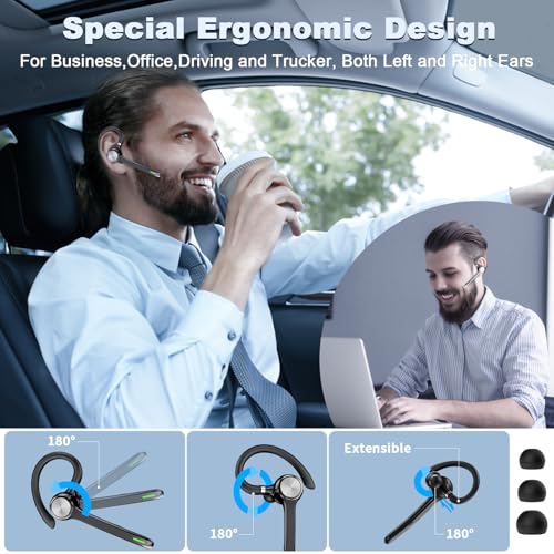 Image of HEIBAS Bluetooth Headset, Wireless Bluetooth Earpiece with 500mAh Charging Case 72 Hours Talking Time Built-in Microphone for iOS Android Cell Phone, V5.1 Hand-Free Headphones for Office-Bright Black