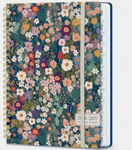 Planner 2026–2027 Academic Book, Weekly and Monthly Layout, July 2026 to June 2027, Hardcover Agenda with Tabs, School and Office Supplies, A5 Size 6.3' x 8.5' - Petals