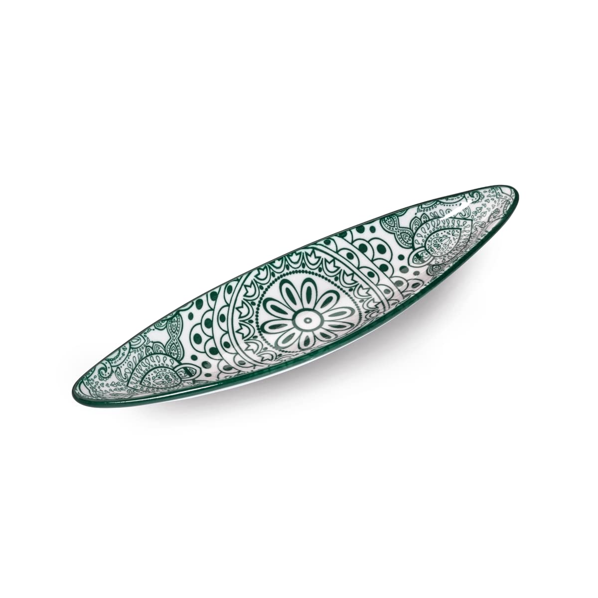 Che Brucia Arabesque Boat Shape Dish, 23.1 cm Size, Green/Ivory