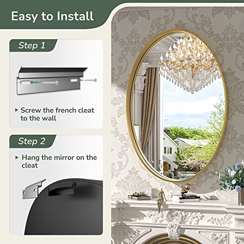 Tokeshimi Oval Brushed Gold Wall Bathroom Mirror 24X36 Inch With Non-Rusting Aluminum Alloy Brushed Matte Framed For Wall Vanity Farmhouse Modern Minimalist Home Decor,Vertical Or Horizontal #TOP5