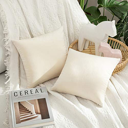 Image of MIULEE Velvet Throw Pillow Covers 12x12 Inch, Pack of 2 - Cream White, Soft Solid Small Decorative Pillow Covers Modern Luxury Home Decor for Spring Couch Sofa Chair Bedroom Livingroom Car