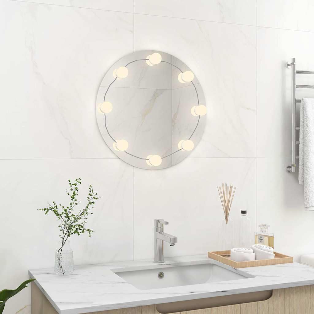 Miroir LED rond 40 cm mural en verre blanc chaud et froid pour décoration USB