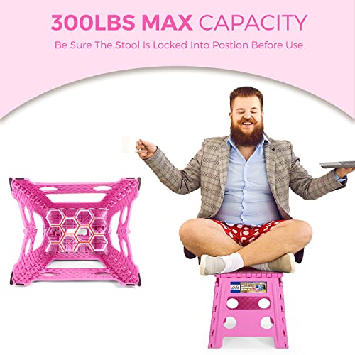 Image of ACKO Folding Step Stool - 13 inch Height Premium Heavy Duty Foldable Stool for Kids and Adults, Kitchen Garden Bathroom Stepping Stool (Pink)