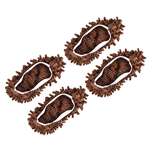 Image of MECCANIXITY Washable Cleaning Shoes Cover Multifunction Chenille Duster Mop Slippers Foot Socks for House Floor, Pack of 4 Brown