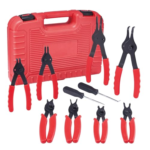 10-Piece Heavy Duty Snap Ring & Circlip Pliers Set: Internal/External, Bent & Straight, with Hook Pick, Case & Gloves