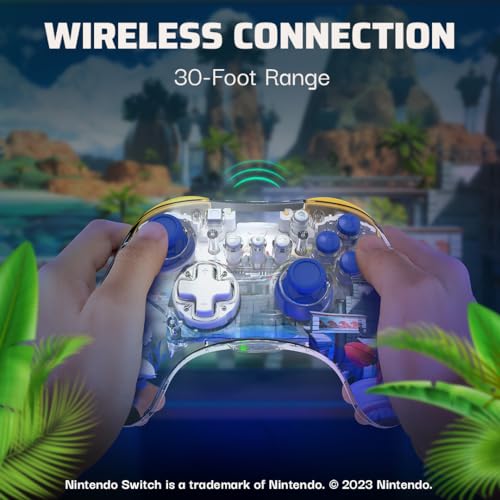 Image of PDP REALMz Wireless Nintendo Switch Pro Controller, Customizable LED, 40 Hour Rechargeable Battery Power, 30 Foot Connection, Licensed by Nintendo and SEGA: Sonic Superstars (Tails Seaside Hill Zone)