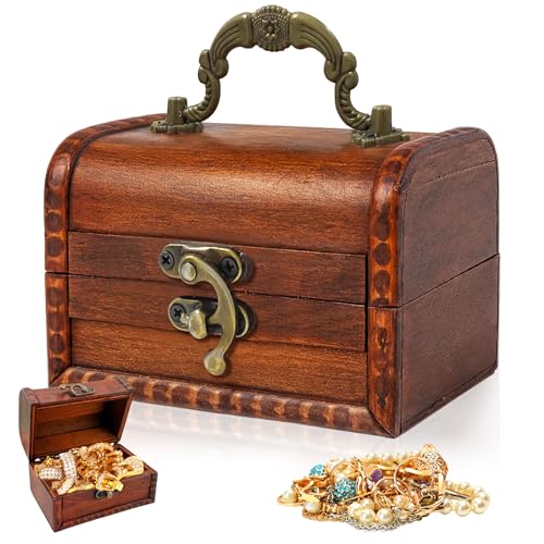 xuefenfei Petit Coffre au Trésor en Bois Vintage, 12 * 8 * 8cm Rangement en Bois Petit Coffre, Coffre Au TréSor De Pirate pour Ranger Décorer, Personnels et...
