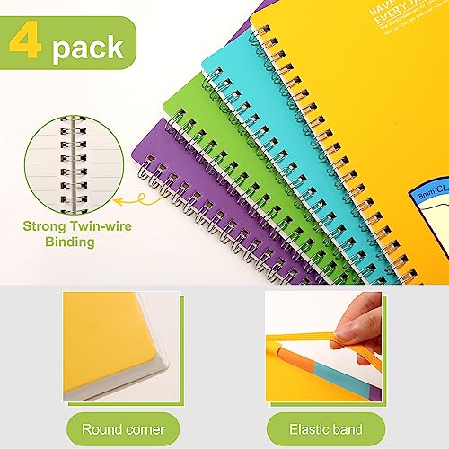 Cagie 4 Pack Hardcover Spiral Notebook 5X7 Lined Journal Notebook 8Mm Ruled 320 Sheets In Total, 4 Subject A5 Spiral Work Notebook For Study And Notes, 8 Multicolor Tabs Yellow Green Blue Purple #TOP2