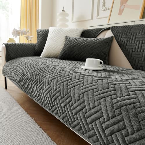 GKXLH New Sofa Cover Washable - Soft Milk Flannel Sofa Covers 1 2 3 Seater, Non-Slip Sofa Slipcovers, Couch Covers for Sectional Sofa, Corner Couch Cover L Shape Furniture Protector (Dark Grey, 70x70)