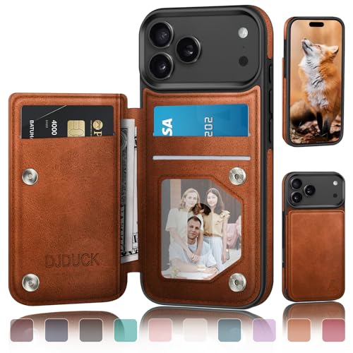 DJDUCK Designed for iPhone 17 Pro Case Wallet with Card Holder, [Magnetic Clasp Cover] [RFID Blocking Leather Protection] Shockproof Women Men Cases 6.3 Inch for Apple 17 Pro Light Brown by DJDUCK - Used condition - US$12.15