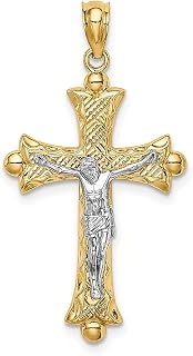 Colar de cruz crucifixo florentino de ouro amarelo de dois tons 14k pingente religioso elegante joias finas para mulheres presentes para ela, Pedra