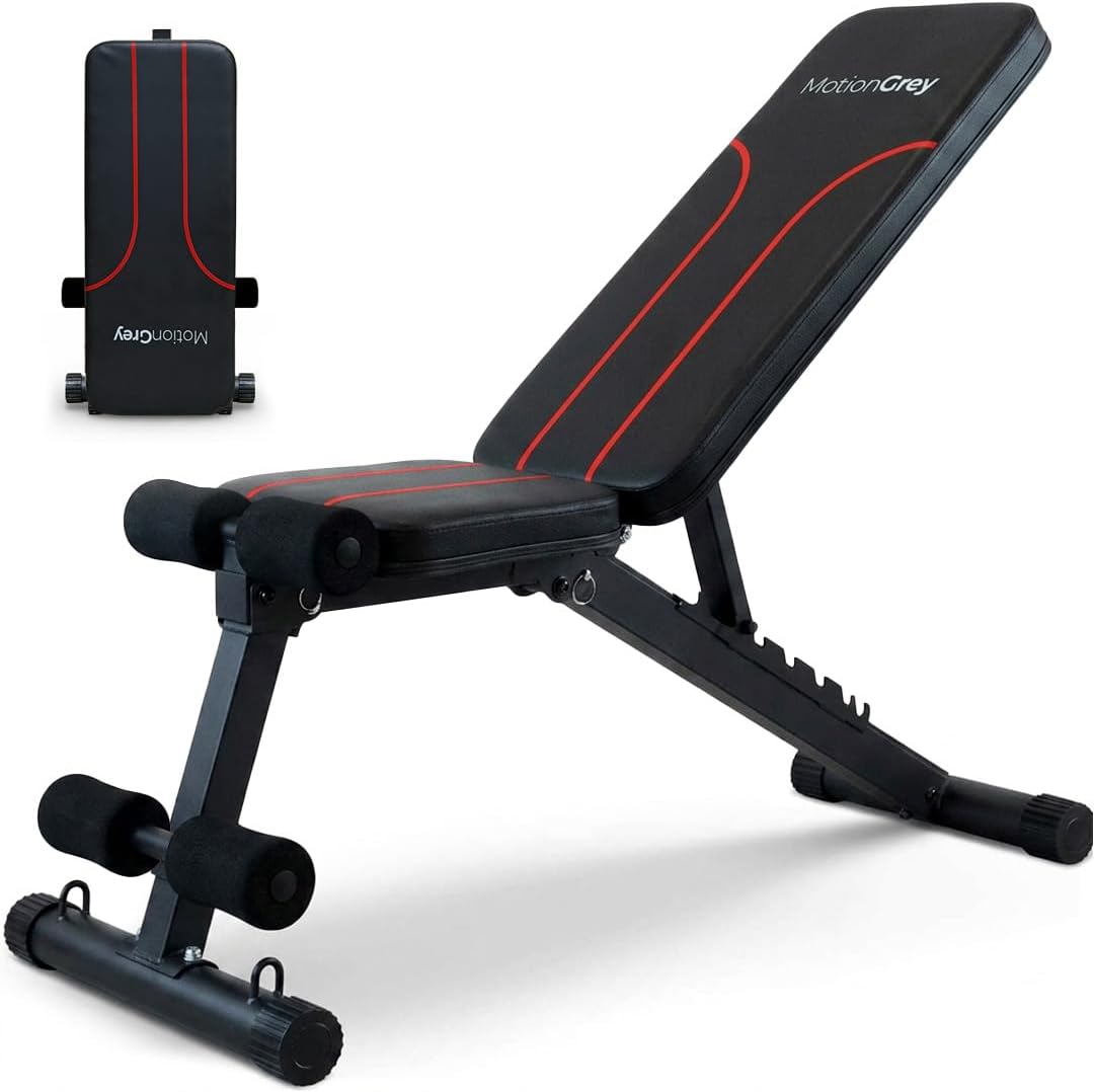 MotionGrey Adjustable Folding Weight Bench, Weight Bench, Adjustable Foldable Workout Bench Press for Full Body Strength Training, Bench with Fast Folding - Black