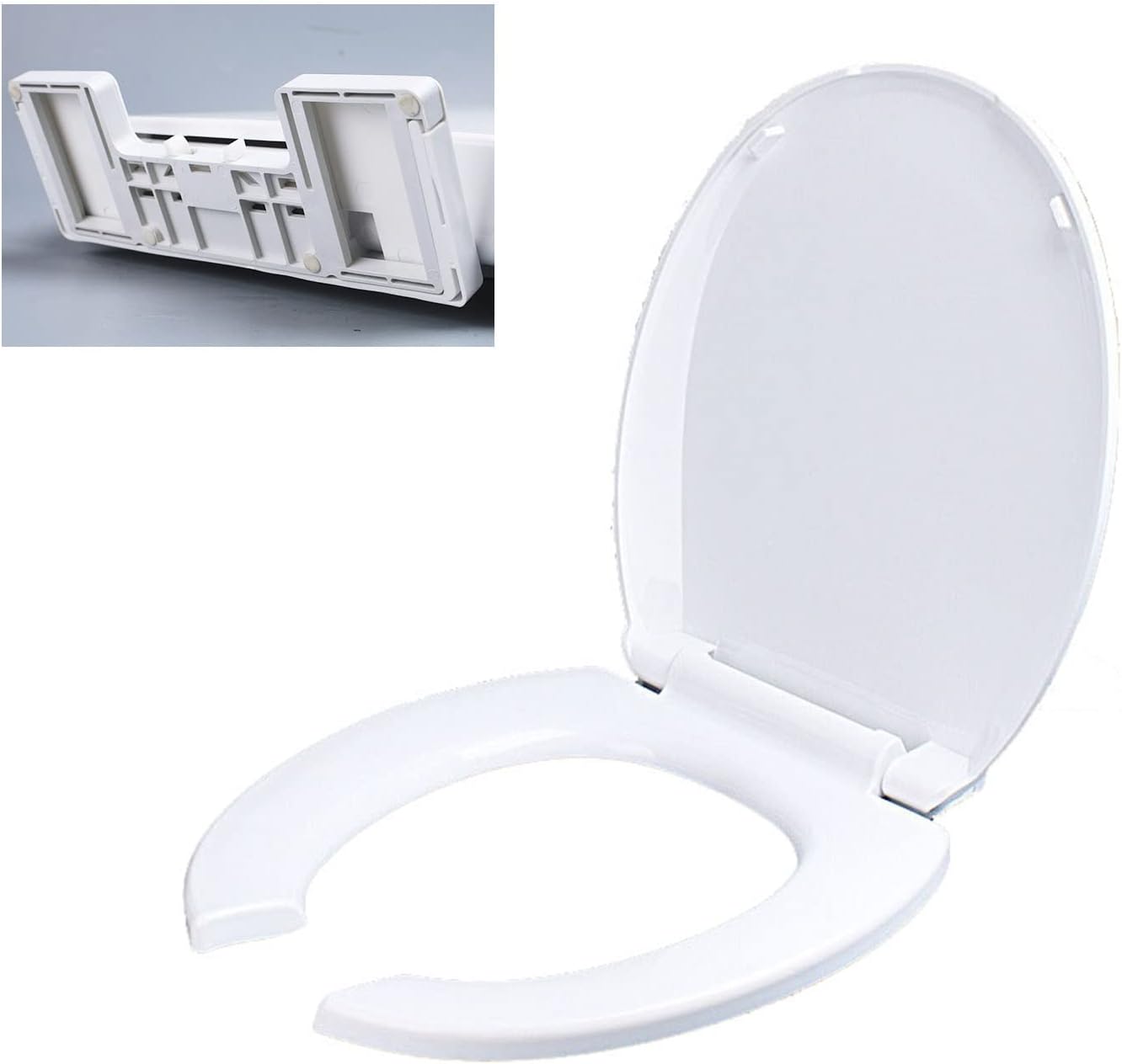 Elongated Toilet Seat for Standard Toilet Bowl Quiet Close Quick-Release, Open Front Elongated Toilet Seat, Soft Close, Plastic White 360×460mm