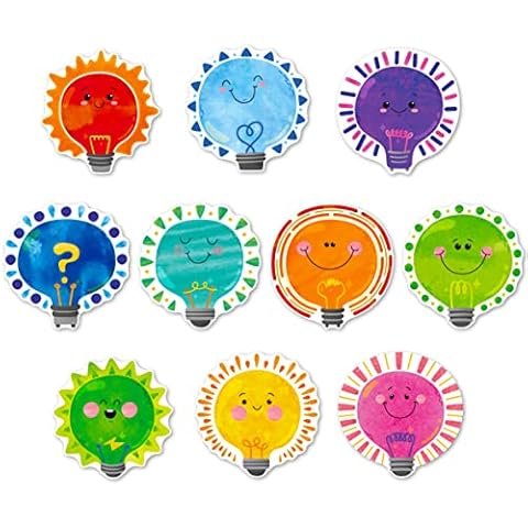 Gethelud 50 PCS Light Bulb Cutouts, Double-sided Printing Lighting Accents Cut-outs Bulletin Board Classroom Decoration in 10 Designs Holiday Decoration Party Supplies for Kids Teacher Student Cover