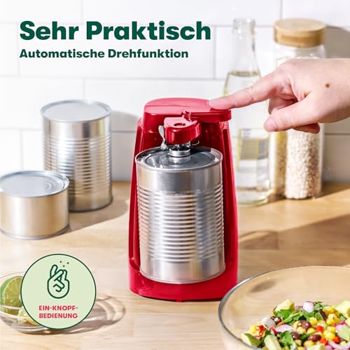 Miniatura 5 de bella Abrelatas Eléctrico y Afilador de Cuchillos, Abridor de Tarros y Botellas Multifuncional con Palanca de Corte Extraíble y Almacenamiento de Cables, Hoja de Acero Inoxidable, Rojo