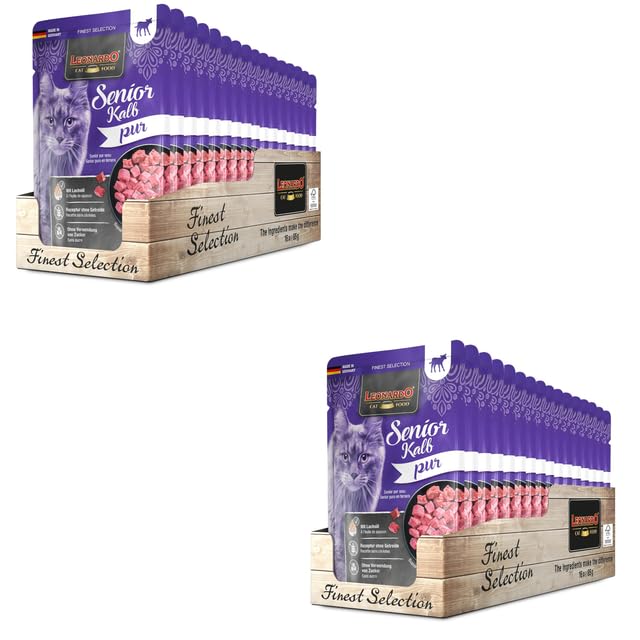 Leonardo Finest Selection Senior Ternera Pura | Pack Doble | 2 x 16 x 85 g | Comida húmeda para Gatos Mayores | Rica en Ternera magra | Solo una Fuente de proteína Animal | Sin Cereales