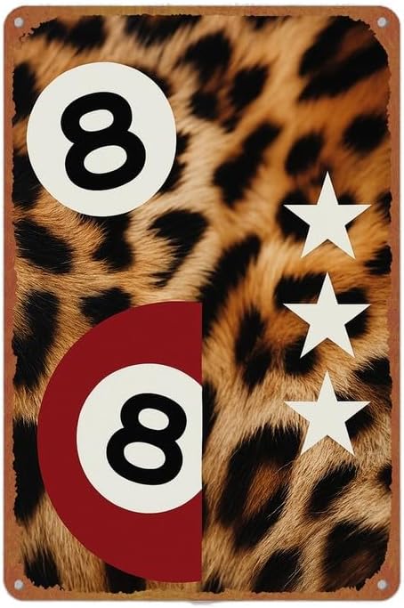 Retro Leopard 8-Ball Star Art Print Vintage Metal Sign Wall Decor