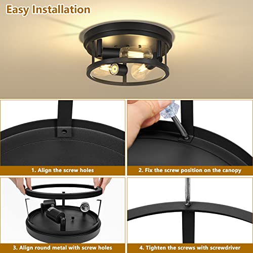 Feanron Farmhouse Light Fixtures Ceiling 2 Pack, 3-Lights 12 Inch Matte Black Kitchen Light Fixtures, Industrial Indoor Close To Ceiling Lighting For Hallway, Porch, Entryway (Bulb Not Included) #TOP6