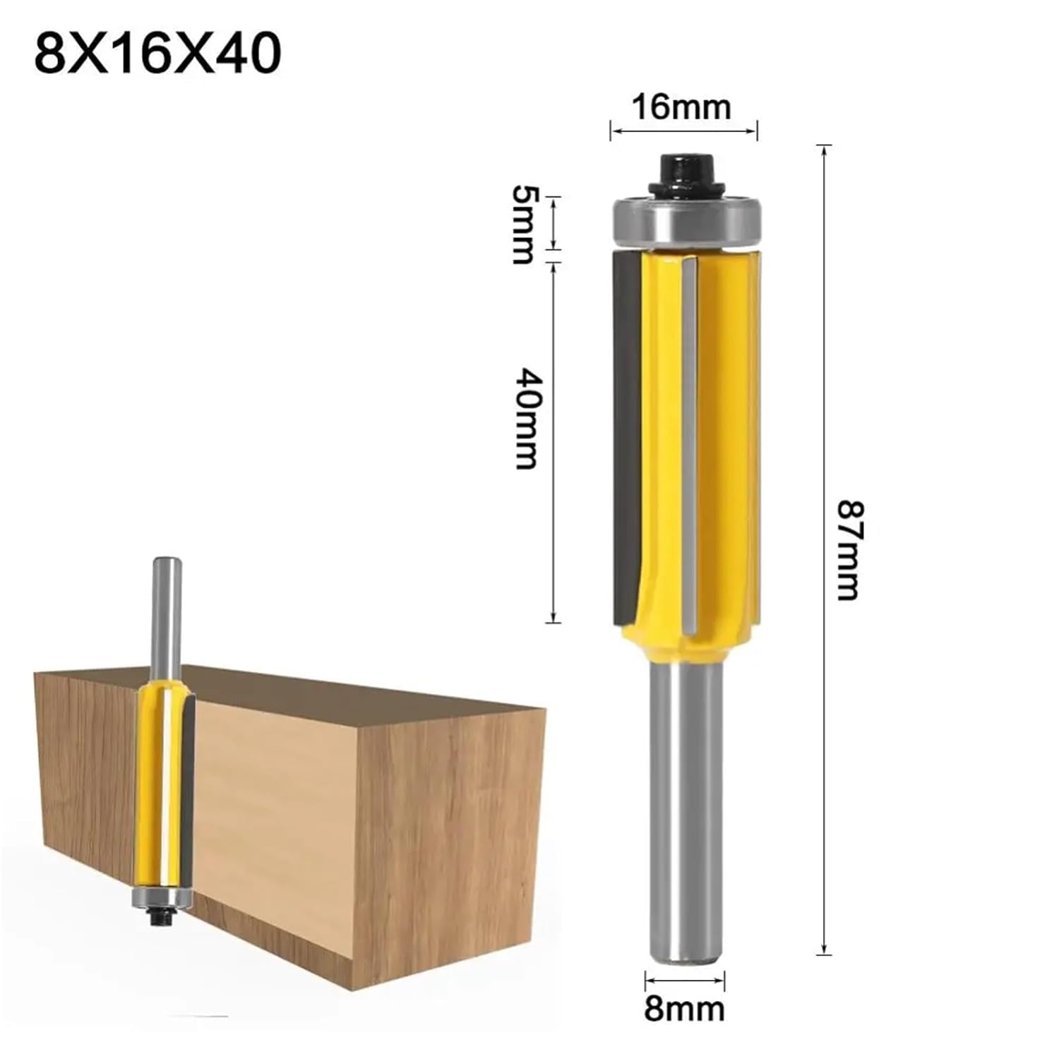 1-3pc 8mm Flush Trim bit Z4 Pattern Router Bit Top & Bottom Bearing Bits Milling Cutter for Wood Woodworking Cutters(8X16X40mm)