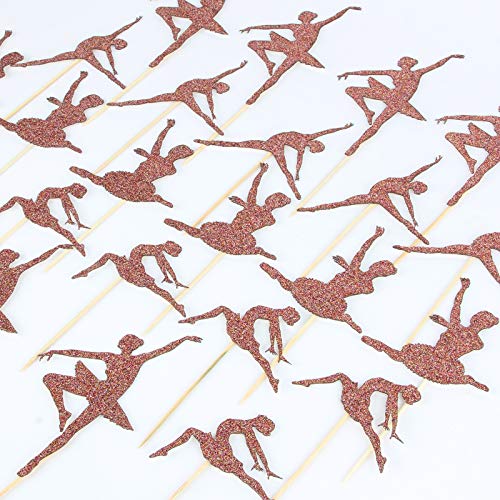 Monmon & Craft 24 Pcs Ballerina Cupcake Toppers For Girl Birthday / Welcome Baby Girl / Girl's 1St Birthday Party Cake Decorations / Rose Gold Glitter Ballet Girl Cupcake Toppers #TOP5