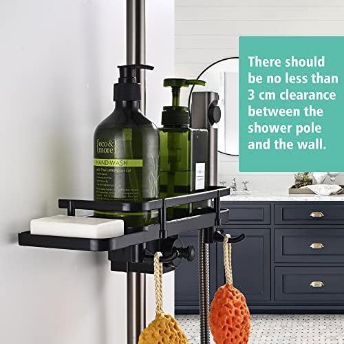 TRUSTLIFE Bathroom Shower Shelf Shower Caddy No Drilling Caddy Storage Shelves Shower Pole Shelf Bathroom Shower Organiser Rack with Towel Hook and Shower Head Hook for 15mm-25mm shower rod 2 Packs