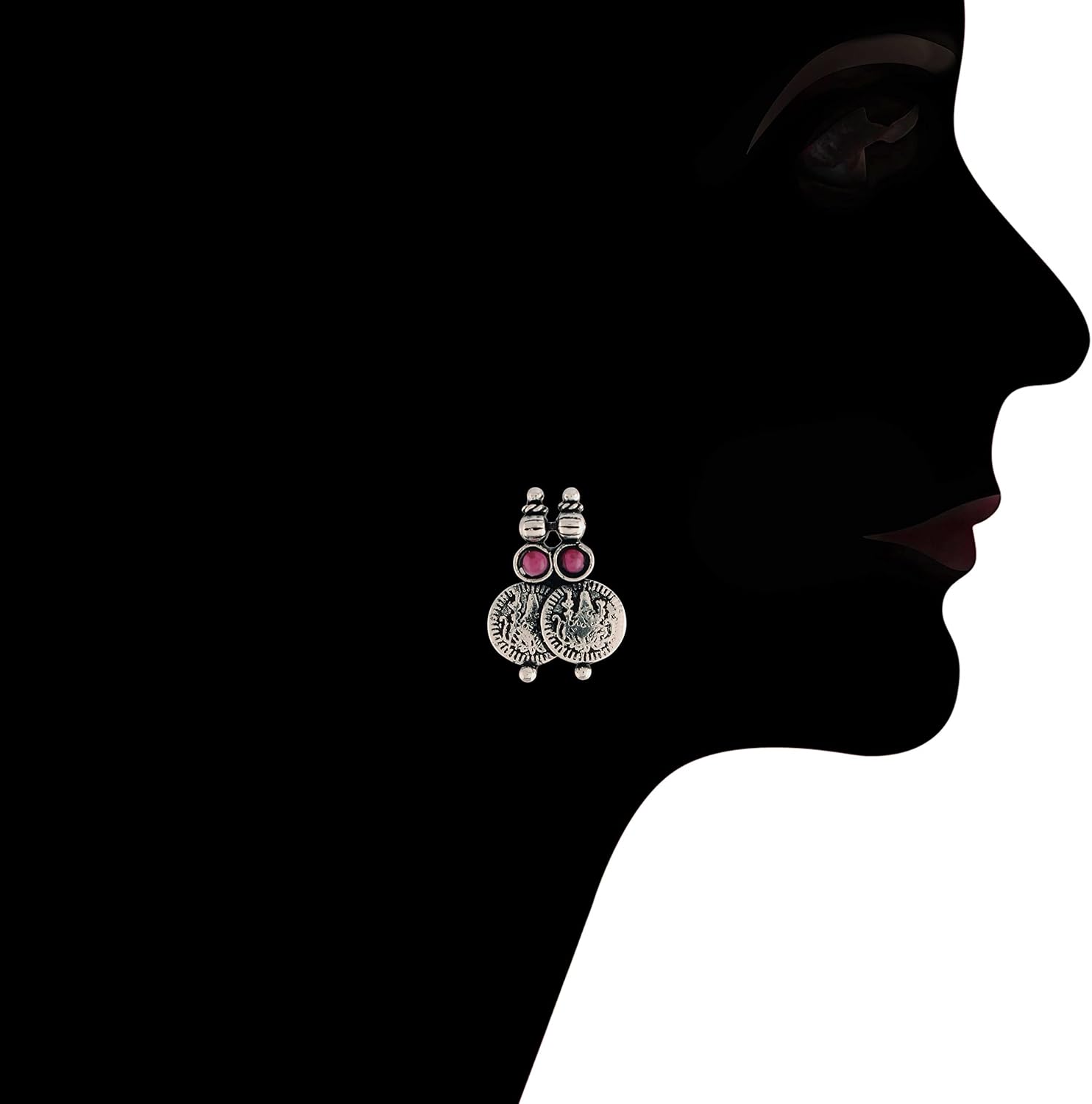 I Jewels 18K Silver Oxidised Indian Traditional Coin Necklace Jewellery With Earrings For Women (MC062-63)