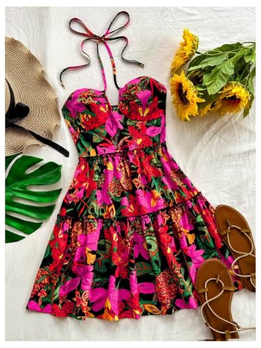Image of Floerns Women's Floral Sleeveless Halter Milkmaid Boho Mini Dress