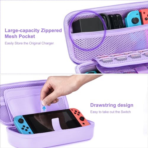 Image of innoAura Switch Case 19-in-1 Bundle for NS Switch (2017), with Carrying Case, Game Organizer, Screen Protector, Stand and Thumb Grips, Purple
