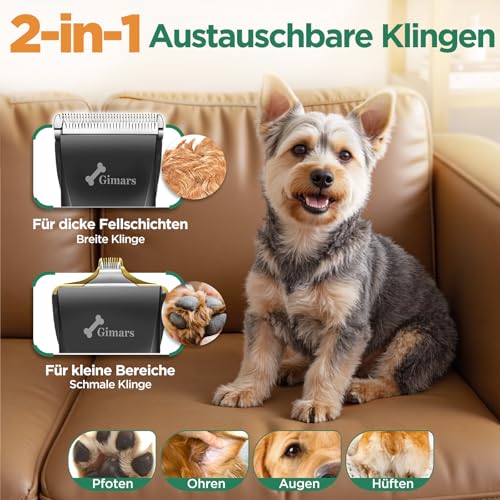 Gimars 4-in-1 Hundeschermaschine mit Hunde Trimmer, 7000 U/min Leise Hunde Schermaschinen Set, USB Aufladbare kabellose Tierhaarschneidemaschine, Schermaschine Katze Hunderasierer für dichtes Fell